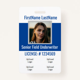 Insurance Agent Badge Front &Back Blue 4logos