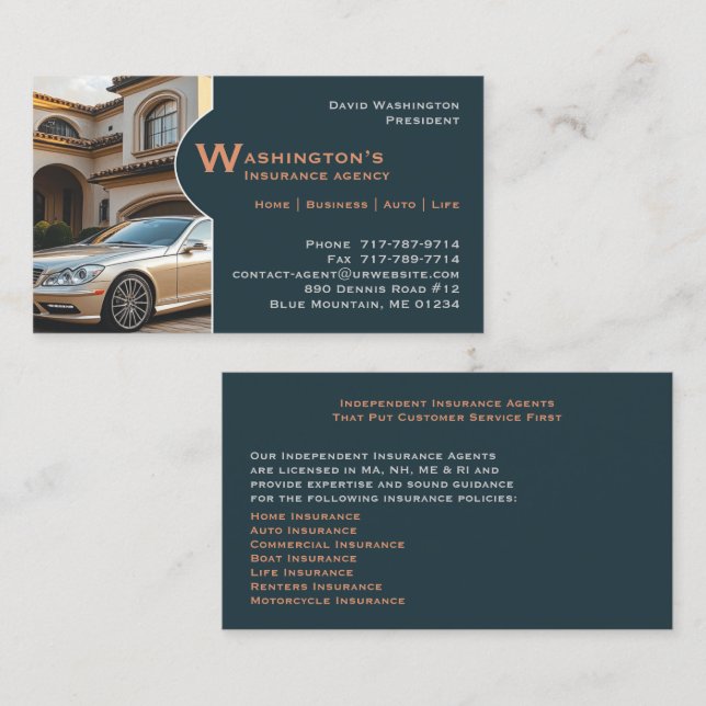 Insurance Agent Business Card Template (Front/Back)