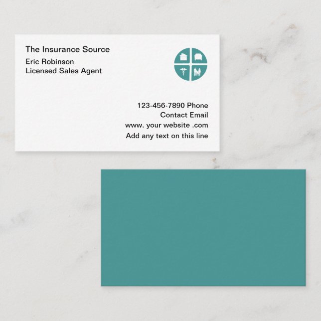 Insurance Agent Modern Simple Business Cards (Front/Back)