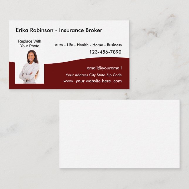 Insurance Agent Photo Business Cards Template (Front/Back)