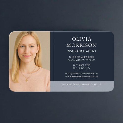 Insurance Agent Photo Navy Blue  Business Card
