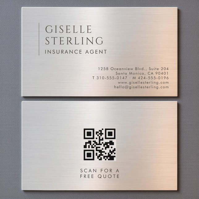 Insurance Agent QR Code Brushed Metal Business Card (Creator Uploaded)