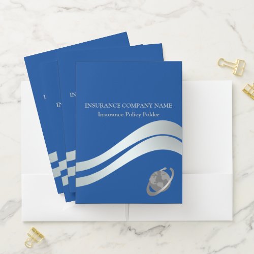 Insurance Policy Blue  Silver Pocket Folder