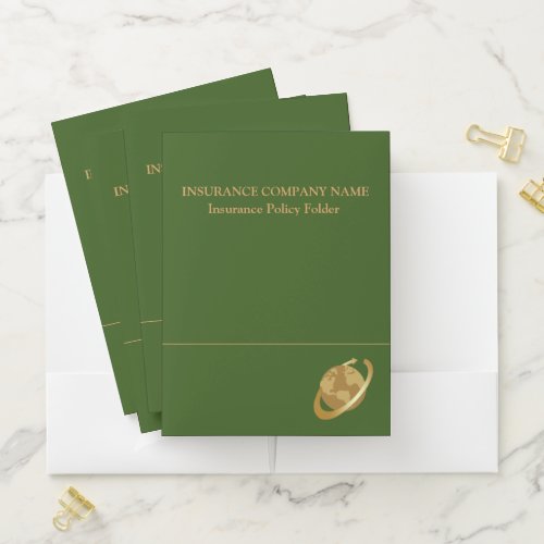 Insurance Policy Green  Gold Pocket Folder