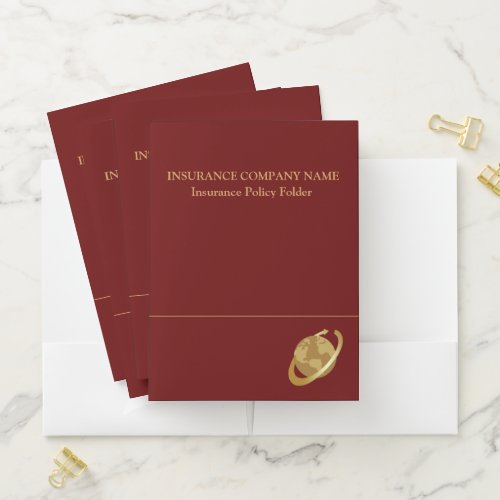 Insurance Policy Red  Gold Pocket Folder