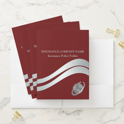 Insurance Policy Red  Silver Pocket Folder