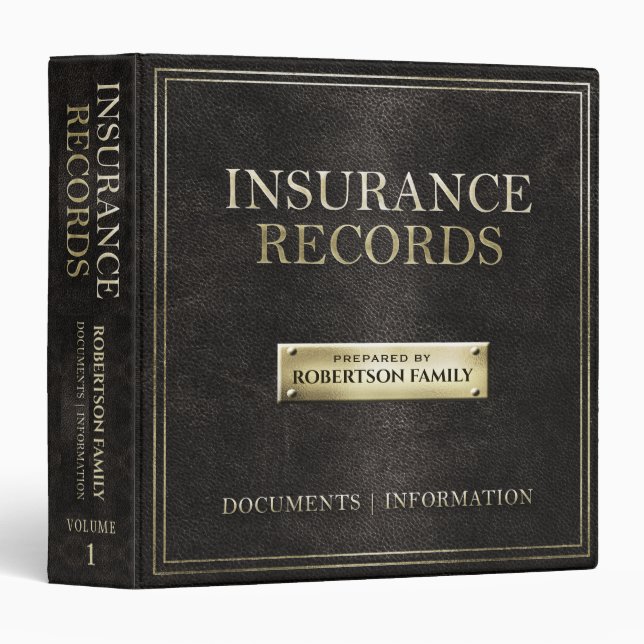 Insurance Records 3 Ring Binder (Front/Spine)
