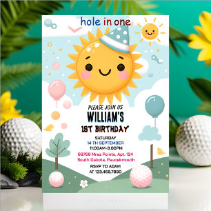 Int boy cute golf hole in one first 1st birthday invitation