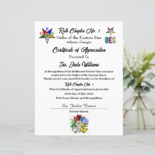 Int.OES Certificate of Appreciation