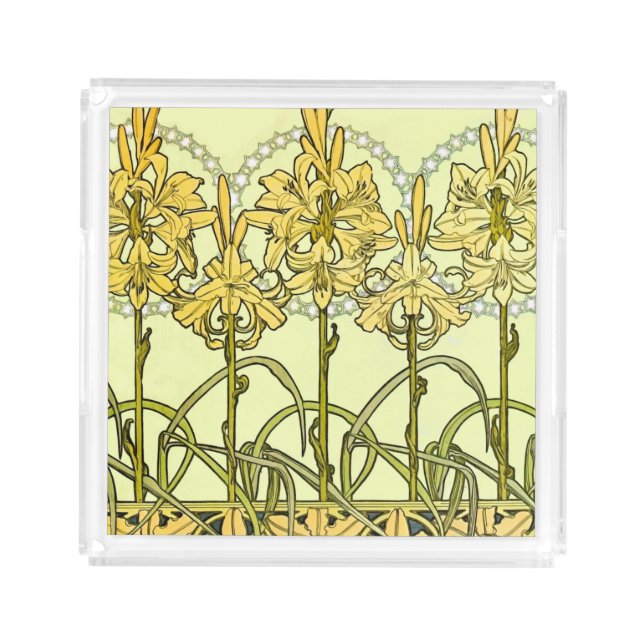 intage Alphonse Mucha Art Nouveau Lily Pattern Acrylic Tray (Front)