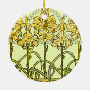 intage Alphonse Mucha Art Nouveau Lily Pattern Ceramic Ornament