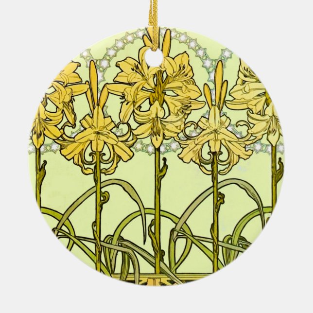 intage Alphonse Mucha Art Nouveau Lily Pattern Ceramic Ornament (Back)