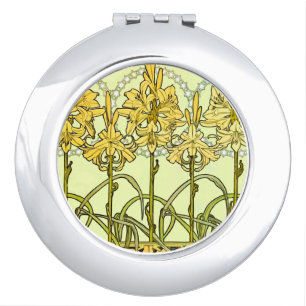 intage Alphonse Mucha Art Nouveau Lily Pattern Compact Mirror