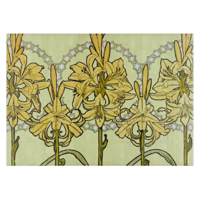 intage Alphonse Mucha Art Nouveau Lily Pattern Cutting Board (Front)