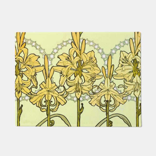 intage Alphonse Mucha Art Nouveau Lily Pattern Doormat (Front)