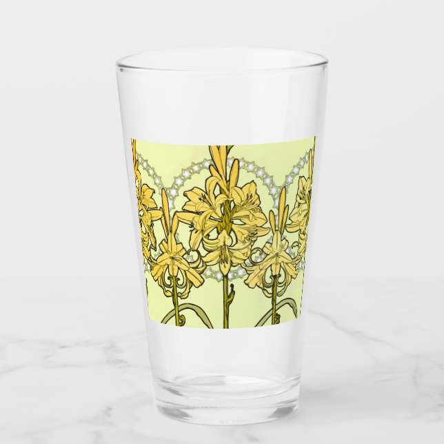 intage Alphonse Mucha Art Nouveau Lily Pattern Glass (Front)