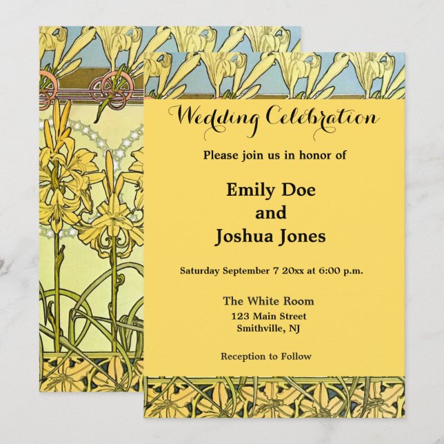 intage Alphonse Mucha Art Nouveau Lily Pattern Invitation (Front/Back)