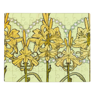 intage Alphonse Mucha Art Nouveau Lily Pattern Jigsaw Puzzle
