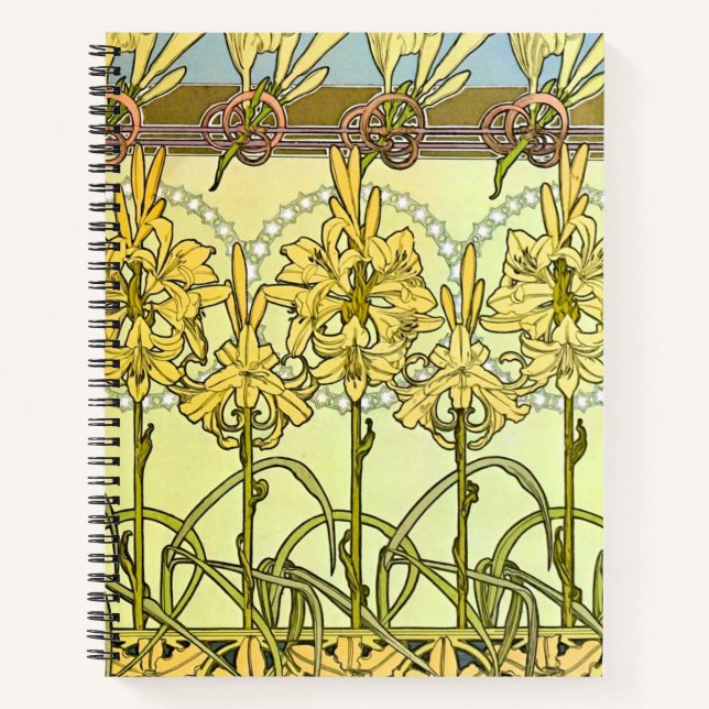 intage Alphonse Mucha Art Nouveau Lily Pattern Notebook (Front)