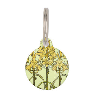 intage Alphonse Mucha Art Nouveau Lily Pattern Pet ID Tag