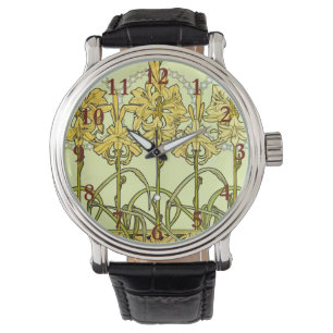 intage Alphonse Mucha Art Nouveau Lily Pattern Watch
