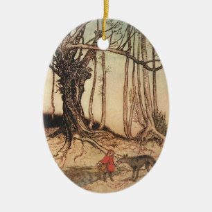intage Arthur Rackham Red Riding Hood & Wolf Print Ceramic Ornament