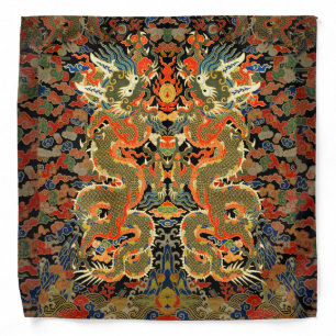 intage Chinese Dragon Textile Print Asian Art Bandana