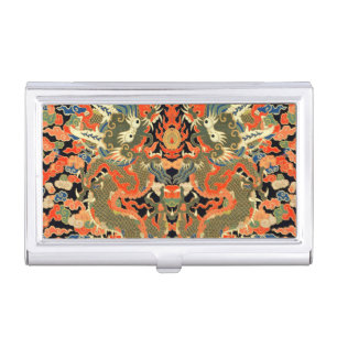 intage Chinese Dragon Textile Print Asian Art Business Card Case