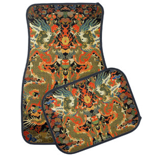 intage Chinese Dragon Textile Print Asian Art Car Floor Mat