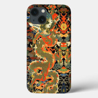 intage Chinese Dragon Textile Print Asian Art
