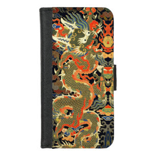 intage Chinese Dragon Textile Print Asian Art iPhone 8/7 Wallet Case