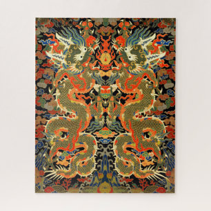 intage Chinese Dragon Textile Print Asian Art Jigsaw Puzzle