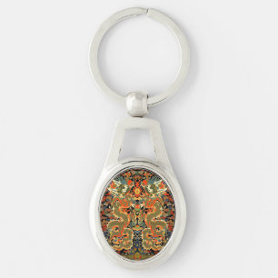 intage Chinese Dragon Textile Print Asian Art Keychain