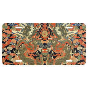 intage Chinese Dragon Textile Print Asian Art License Plate