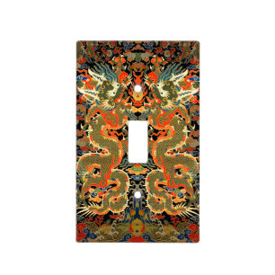 intage Chinese Dragon Textile Print Asian Art Light Switch Cover