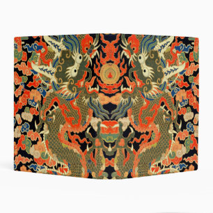 intage Chinese Dragon Textile Print Asian Art Mini Binder