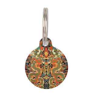 intage Chinese Dragon Textile Print Asian Art Pet ID Tag