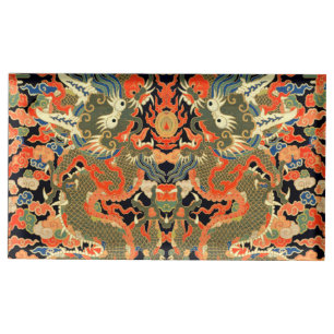 intage Chinese Dragon Textile Print Asian Art Place Card Holder