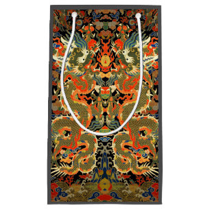 intage Chinese Dragon Textile Print Asian Art Small Gift Bag