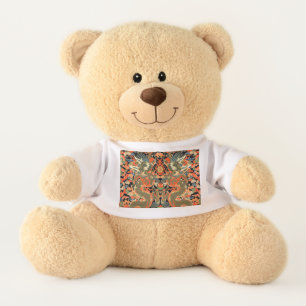 intage Chinese Dragon Textile Print Asian Art Teddy Bear