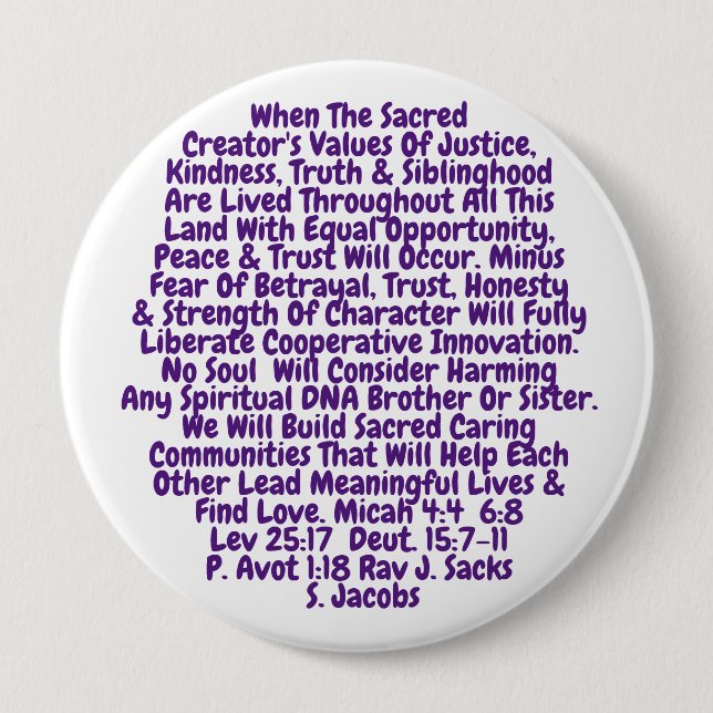 Integrated Plan for Truth, Justice,& Kindness  But Button (Front)