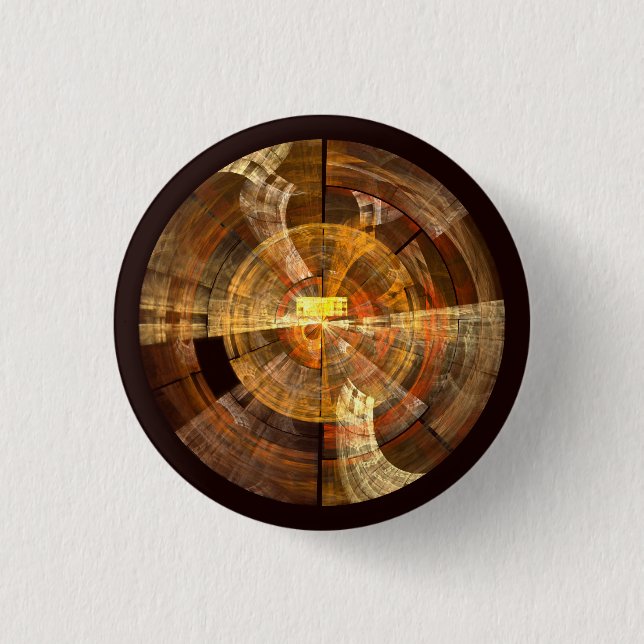 Integrity Radial Abstract Art in Warm Gold Tones Button (Front)