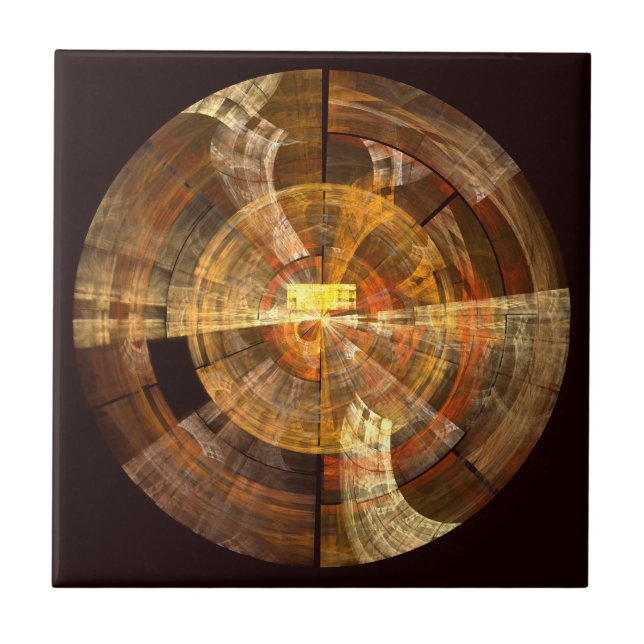 Integrity Radial Abstract Art in Warm Gold Tones Ceramic Tile (Front)