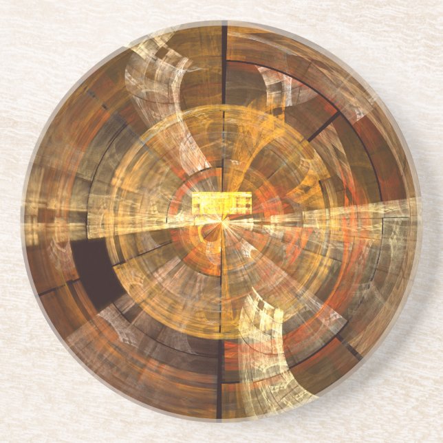 Integrity Radial Abstract Art in Warm Gold Tones Drink Coaster (Front)