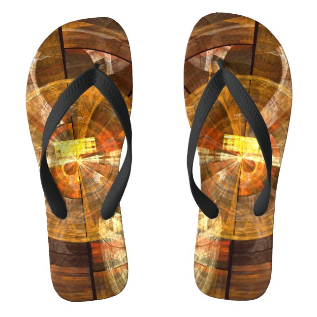 Integrity Radial Abstract Art in Warm Gold Tones Flip Flops (Footbed)
