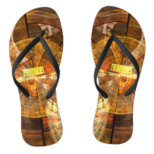 Integrity Radial Abstract Art in Warm Gold Tones Flip Flops