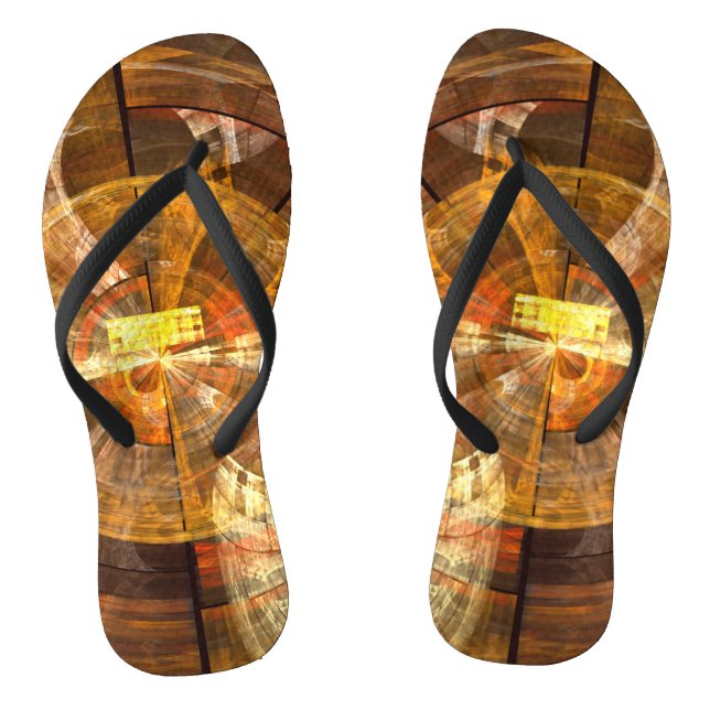 Integrity Radial Abstract Art in Warm Gold Tones Flip Flops (Footbed)
