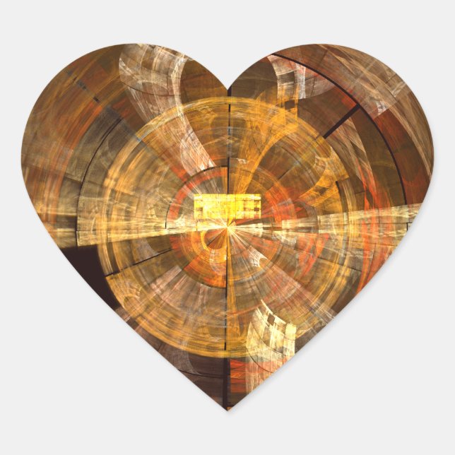 Integrity Radial Abstract Art in Warm Gold Tones Heart Sticker (Front)