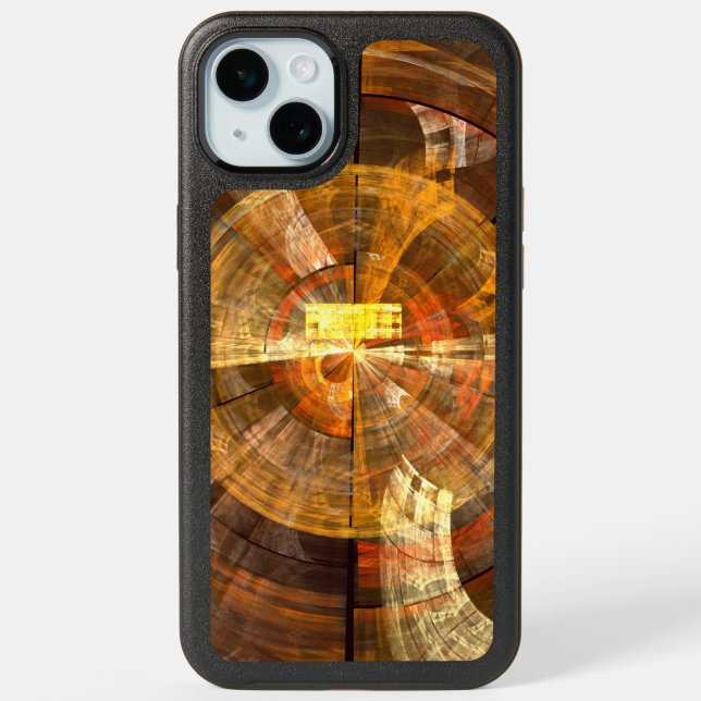 Integrity Radial Abstract Art in Warm Gold Tones iPhone 15 Plus Case (Back)