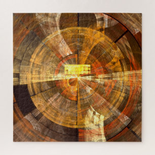 Integrity Radial Abstract Art in Warm Gold Tones Jigsaw Puzzle